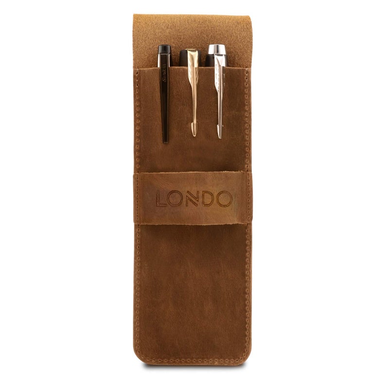 Londo Genuine Leather Pen and Pencil Case with Tuck in Flap, Stationery Bag - Image 2